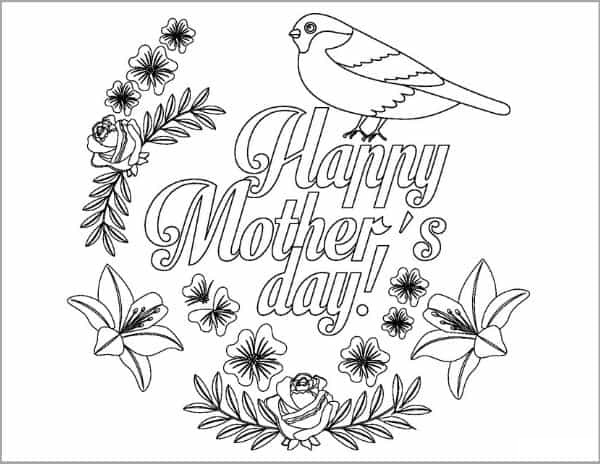 Online coloring book: Coloring book of bird guarding flowers for mom